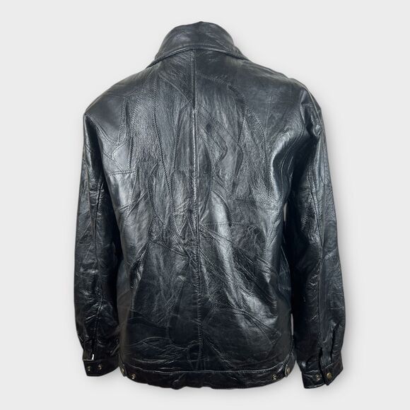 Vintage Leather & Soul Black Patchworked 90s Leather Zip-up Jacket Large Moto - Picture 3 of 10